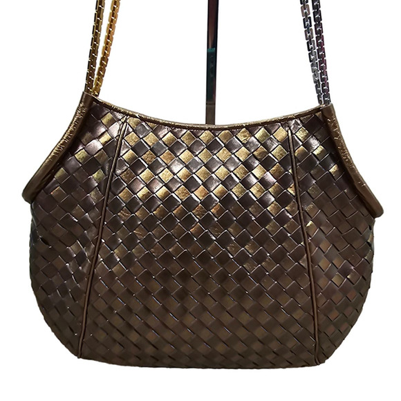 Finesse Lamodel Leather Braded Gold Silver Tones Handbag Purse - Picture 2 of 9